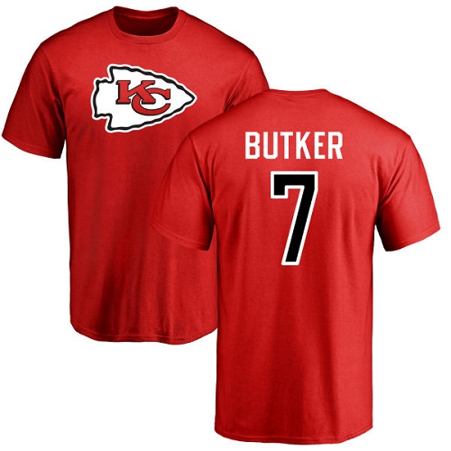 Men Kansas City Chiefs #7 Butker Harrison Red Name and Number Logo T-Shirt